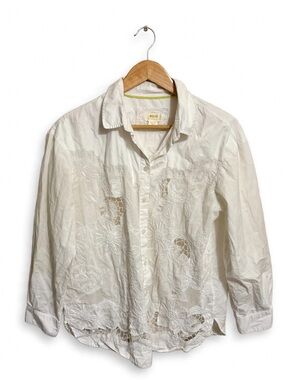 Maeve White Floral Cutout Button-Up Blouse- Size M